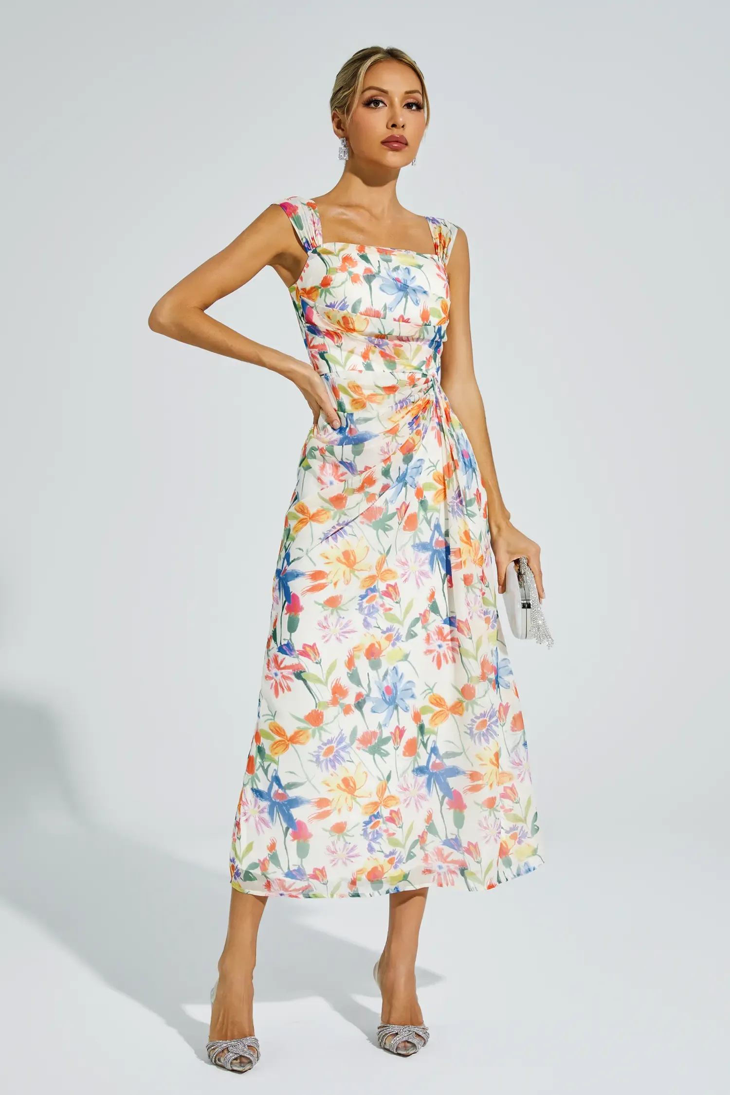 Annelise Orange Flower Waist-cinching Dress