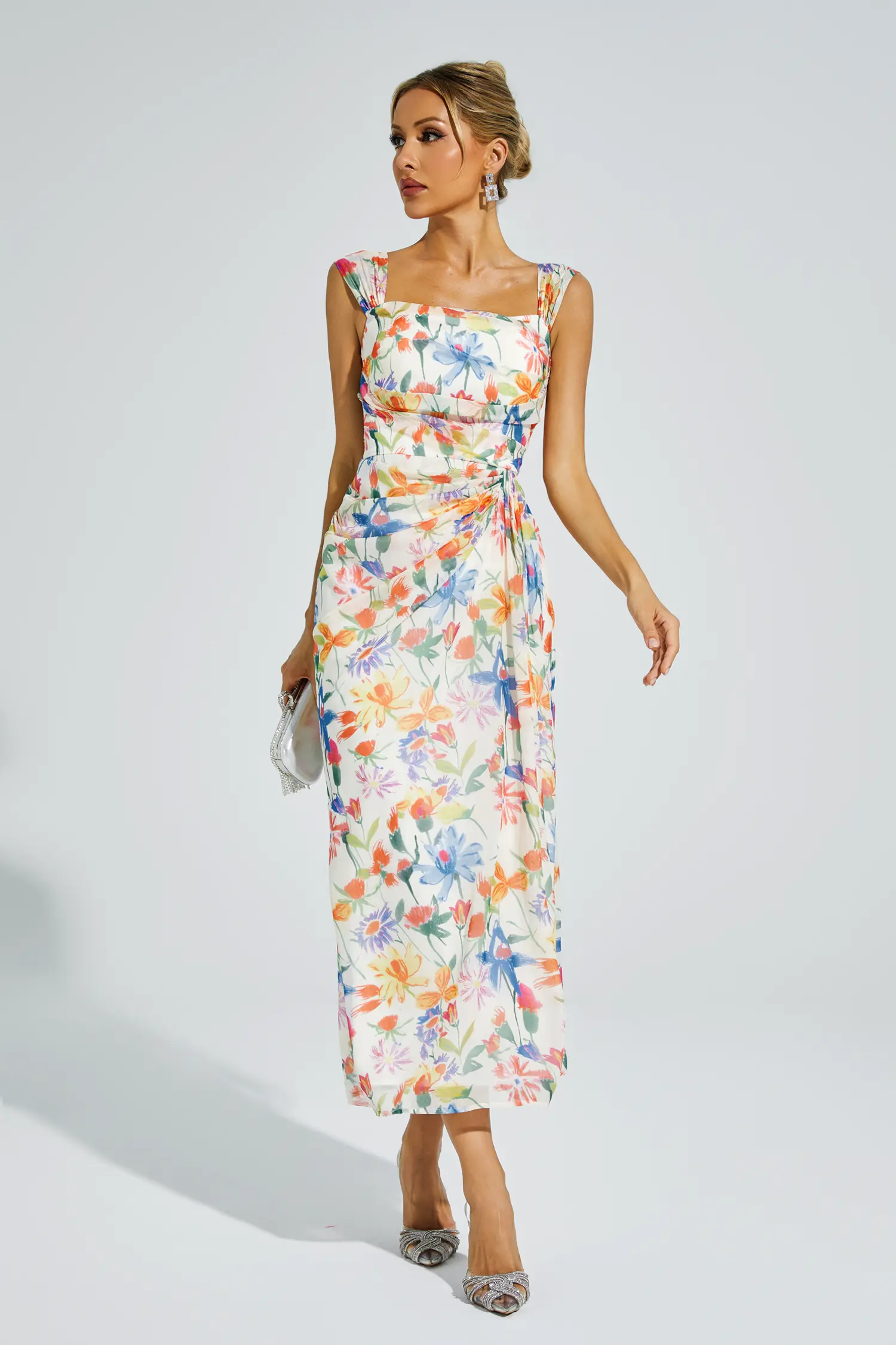 Annelise Orange Flower Waist-cinching Dress