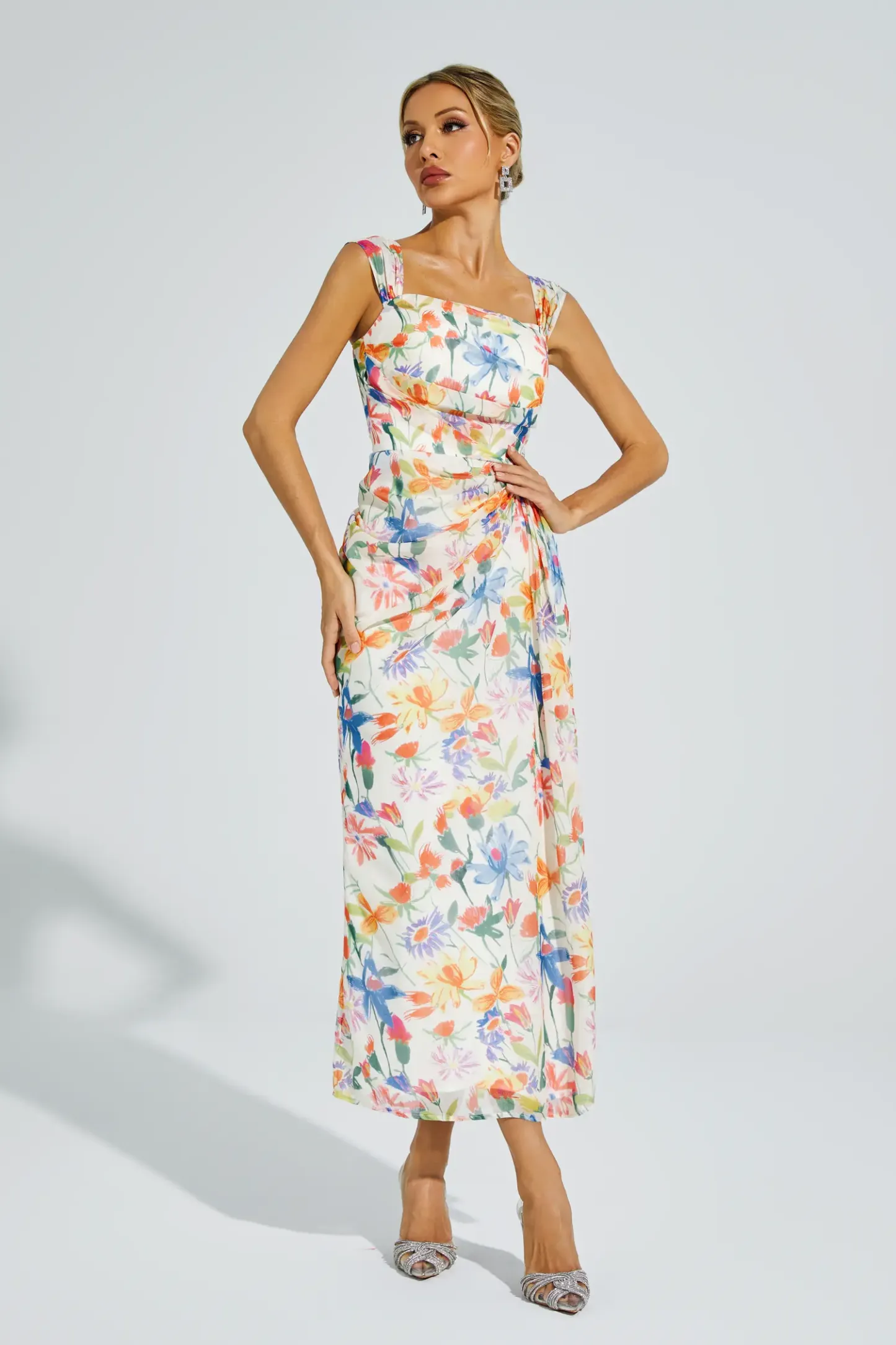 Annelise Orange Flower Waist-cinching Dress