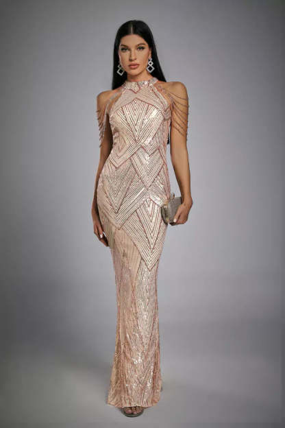 Alexandra Rose Gold Sequin Maxi Dress