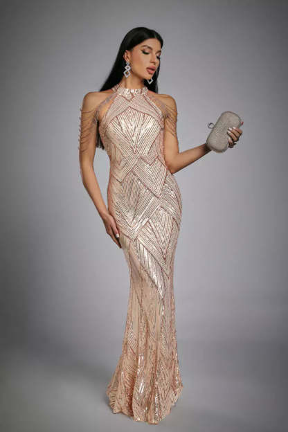 Alexandra Rose Gold Sequin Maxi Dress