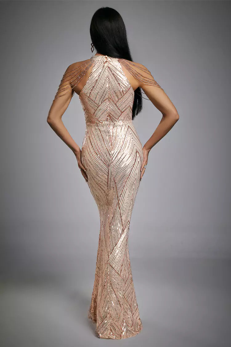 Alexandra Rose Gold Sequin Maxi Dress