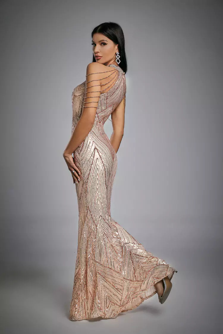 Alexandra Rose Gold Sequin Maxi Dress
