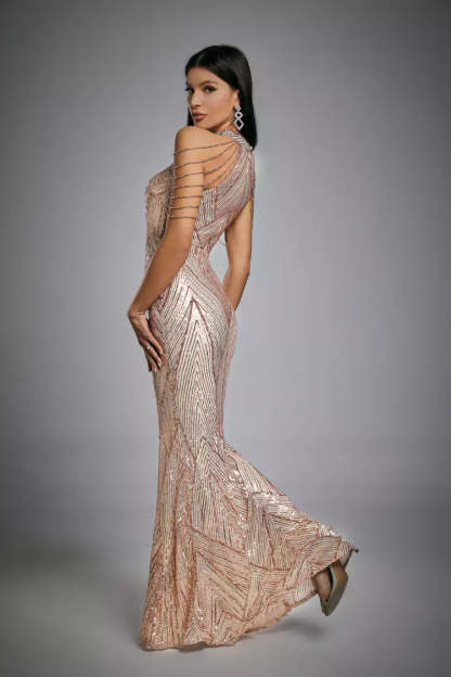 Alexandra Rose Gold Sequin Maxi Dress