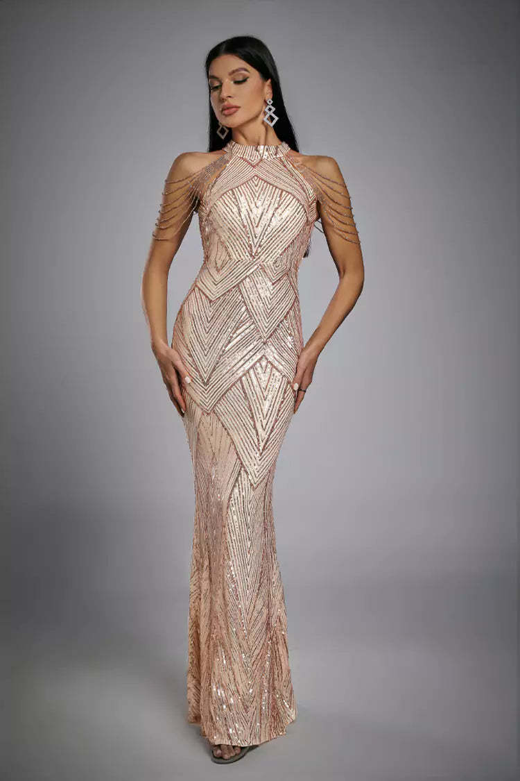 Alexandra Rose Gold Sequin Maxi Dress