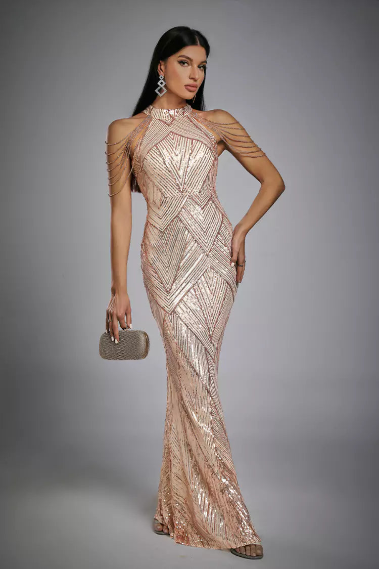 Alexandra Rose Gold Sequin Maxi Dress