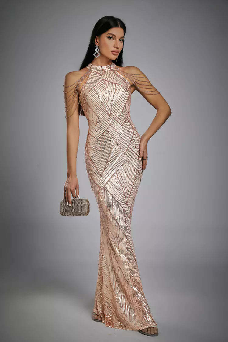 Alexandra Rose Gold Sequin Maxi Dress