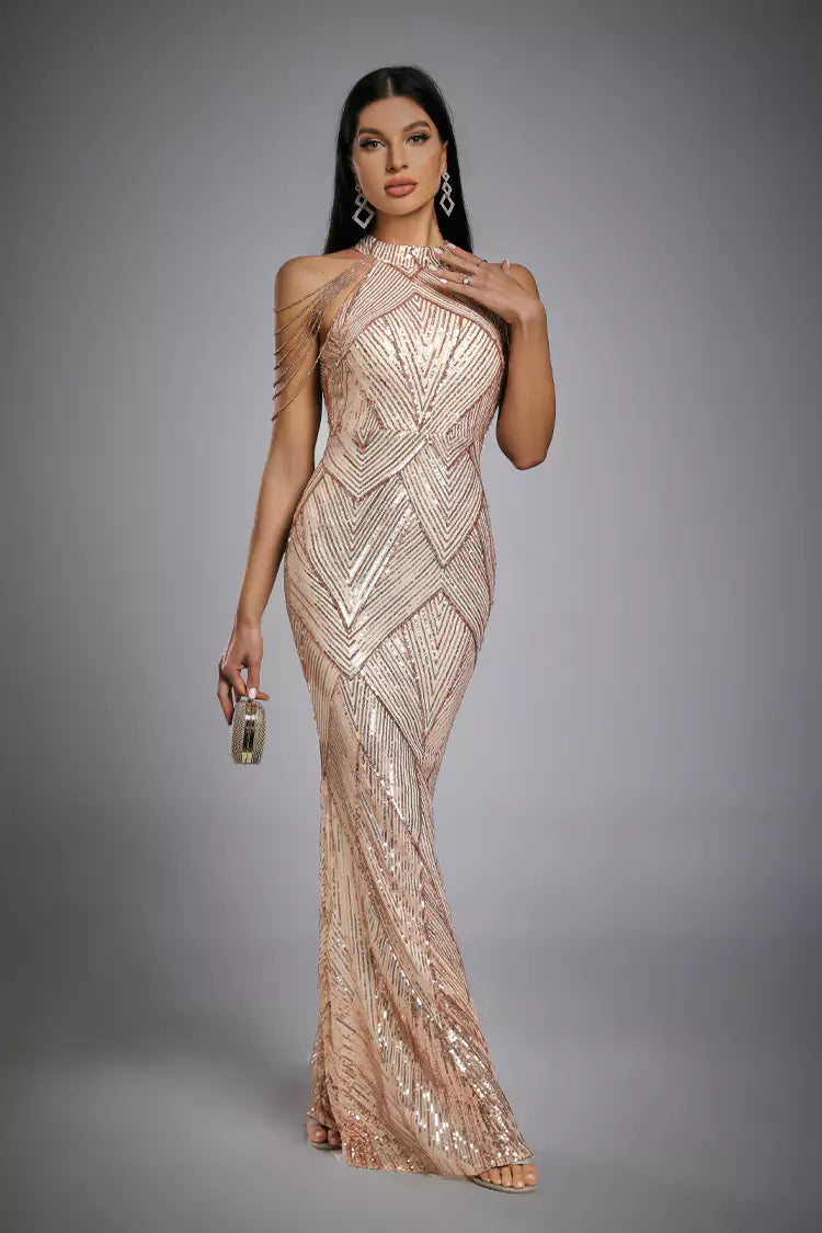 Alexandra Rose Gold Sequin Maxi Dress