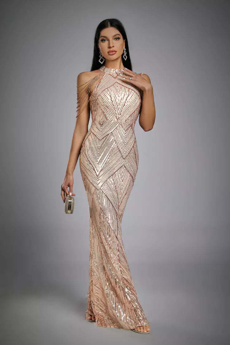 Alexandra Rose Gold Sequin Maxi Dress