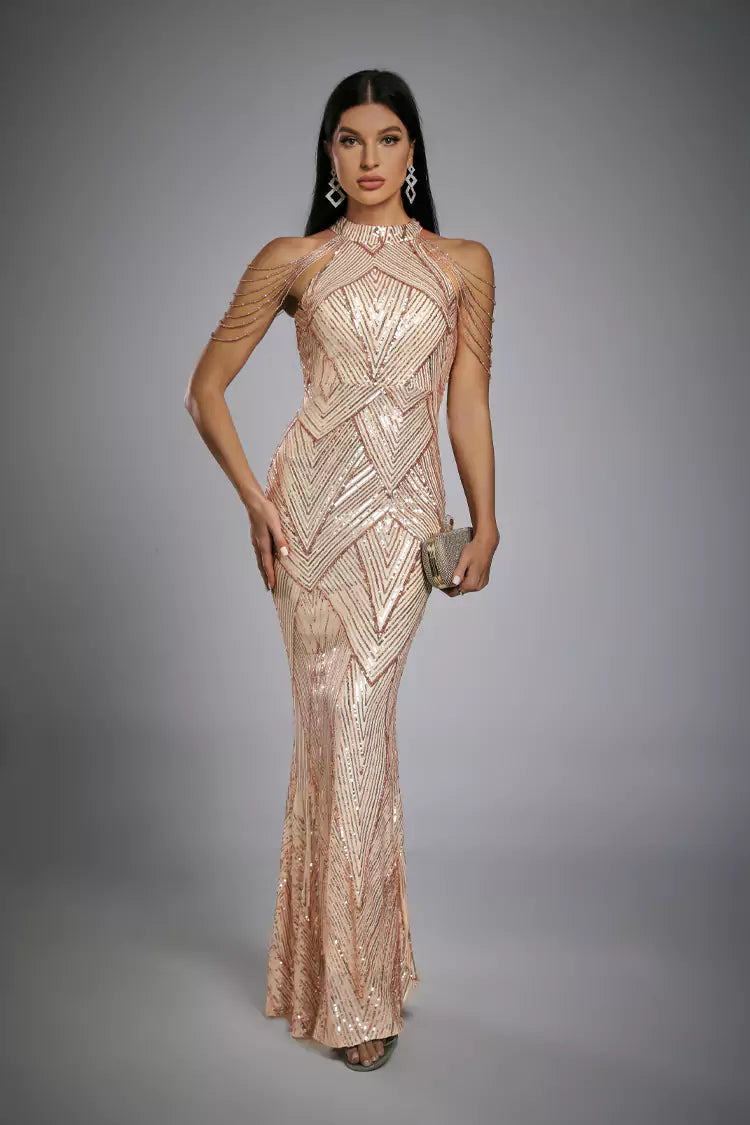 Alexandra Rose Gold Sequin Maxi Dress