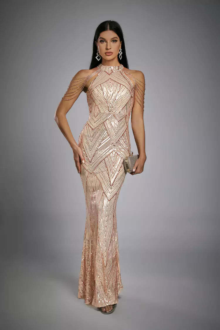 Alexandra Rose Gold Sequin Maxi Dress