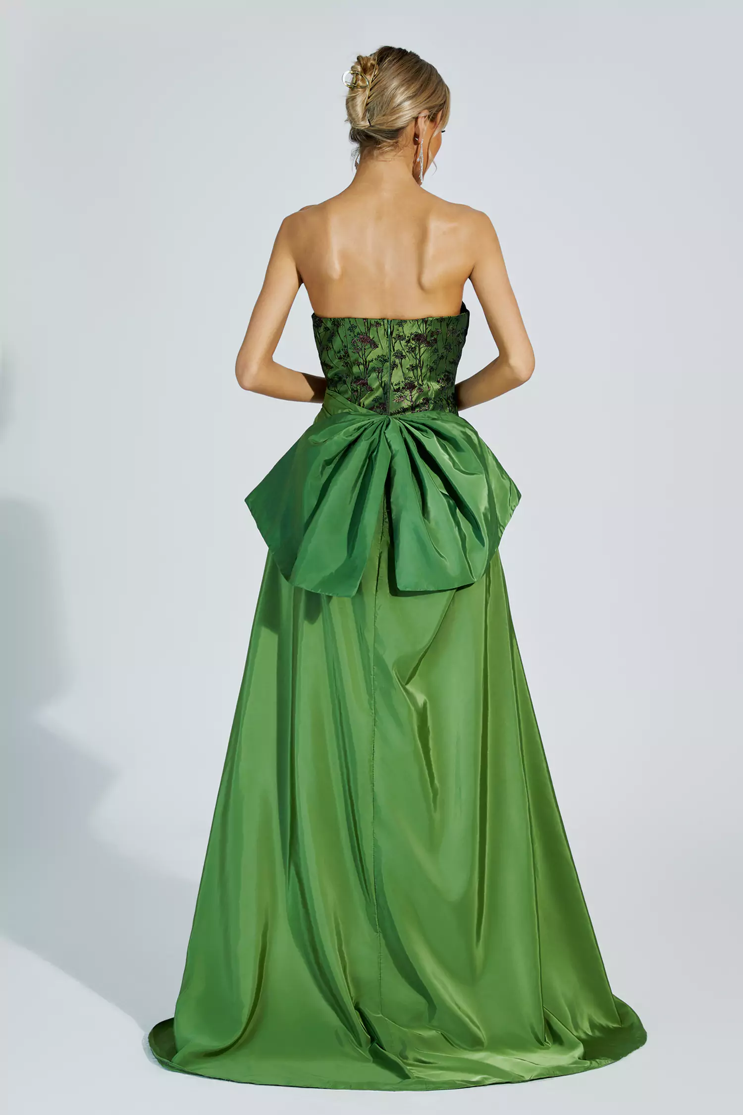Gemma Green Ruched Off-shoulder Dress