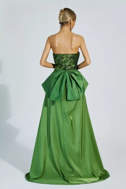 Gemma Green Ruched Off-shoulder Dress