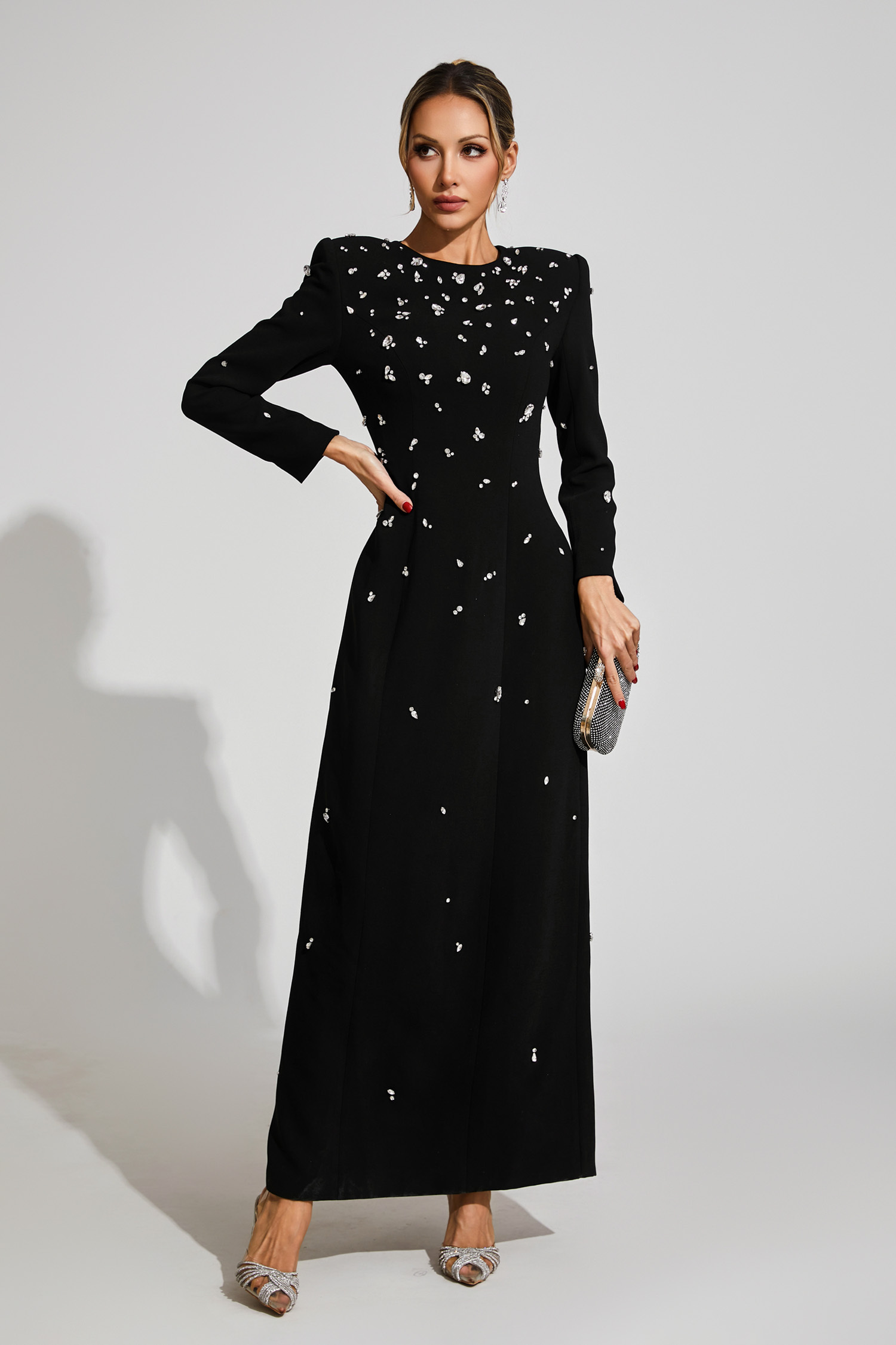 Emelda Black Diamond Long Sleeve Dress