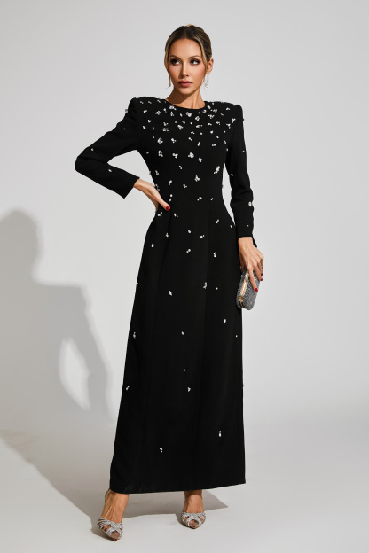 Emelda Black Diamond Long Sleeve Dress