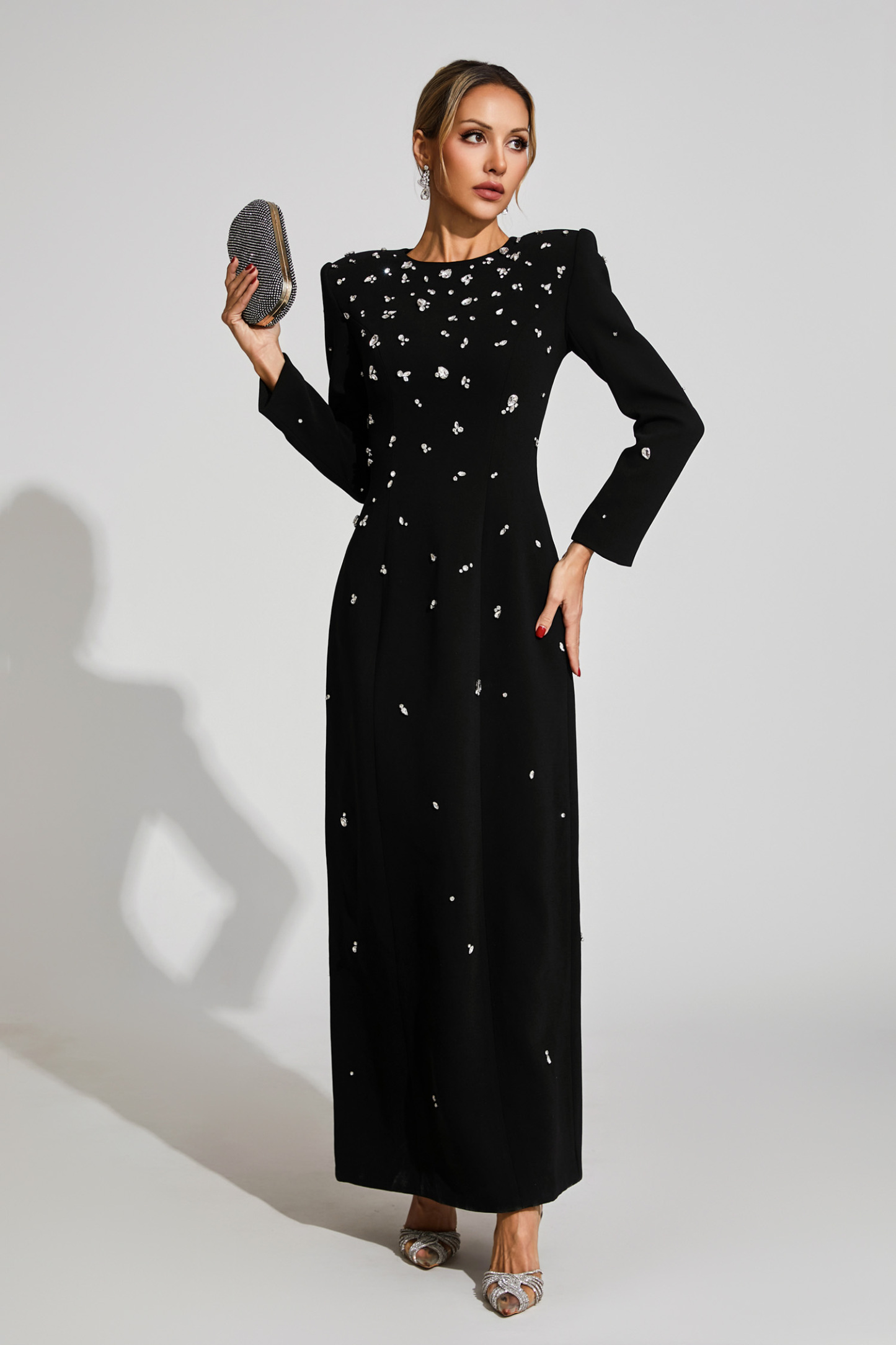 Emelda Black Diamond Long Sleeve Dress
