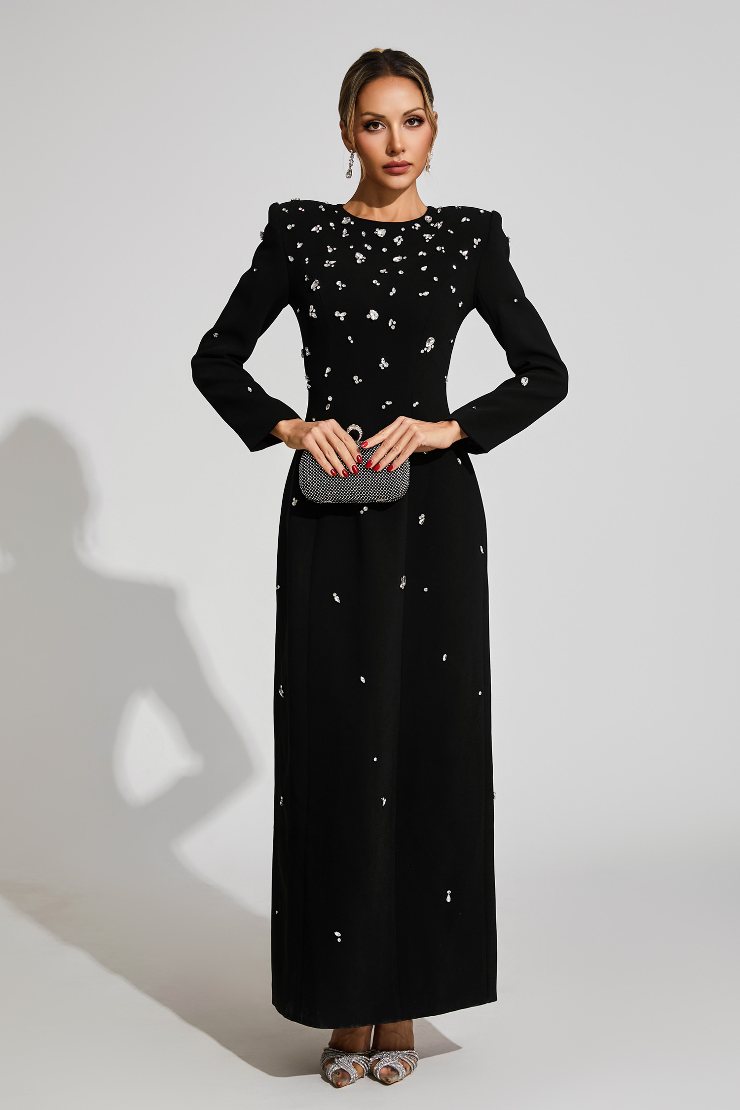 Emelda Black Diamond Long Sleeve Dress