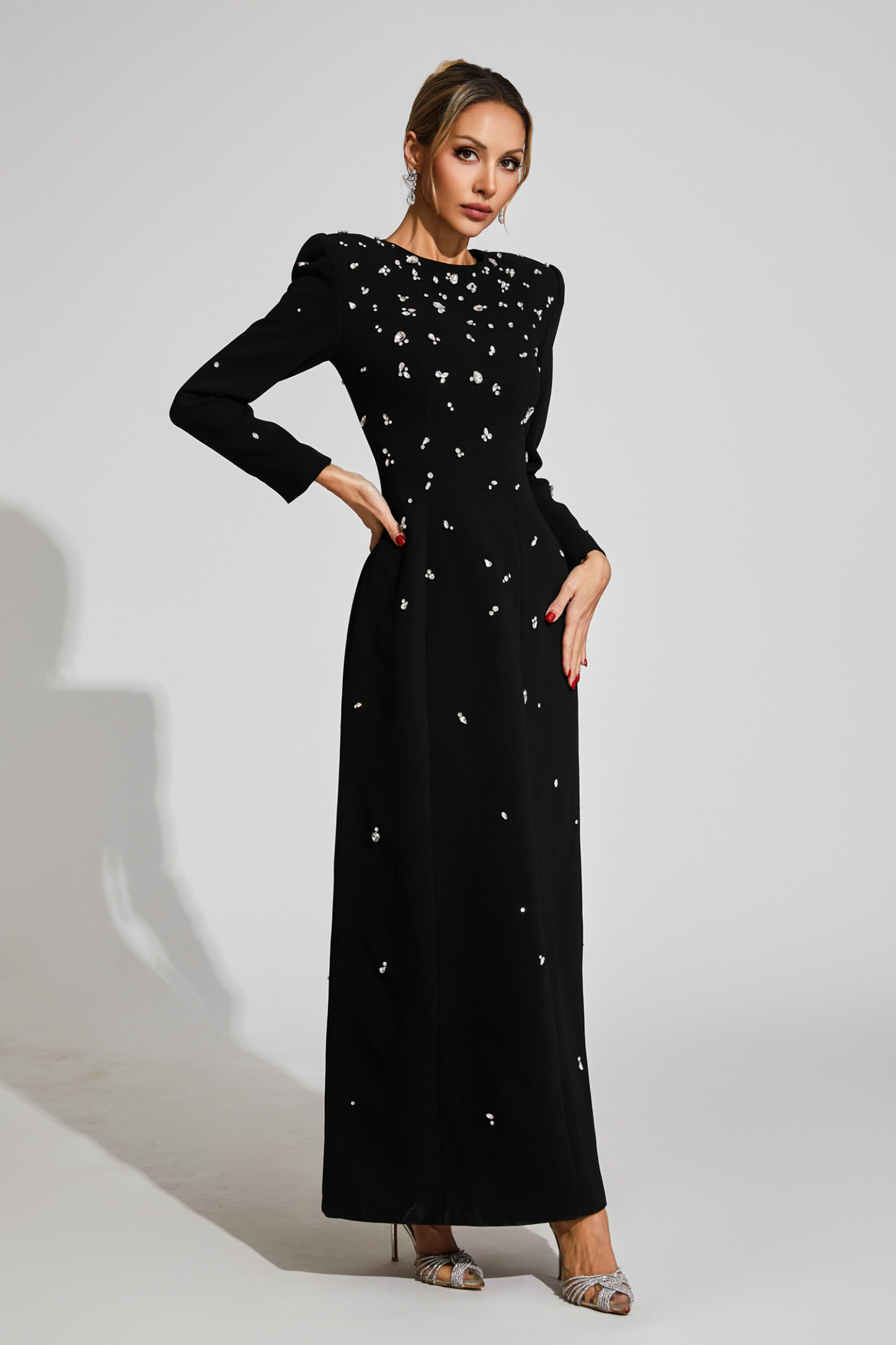 Emelda Black Diamond Long Sleeve Dress