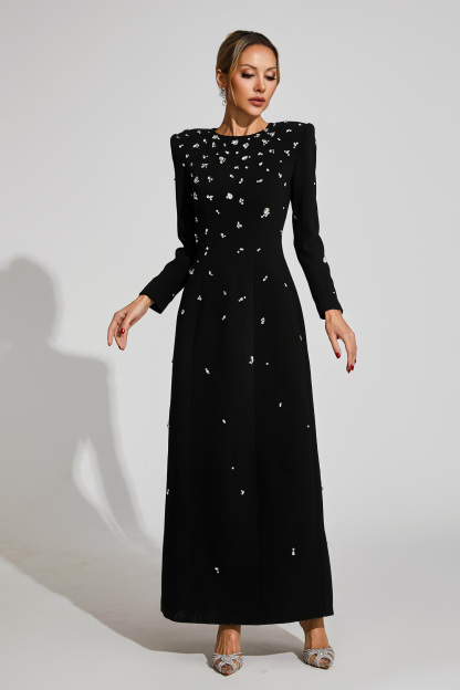 Emelda Black Diamond Long Sleeve Dress