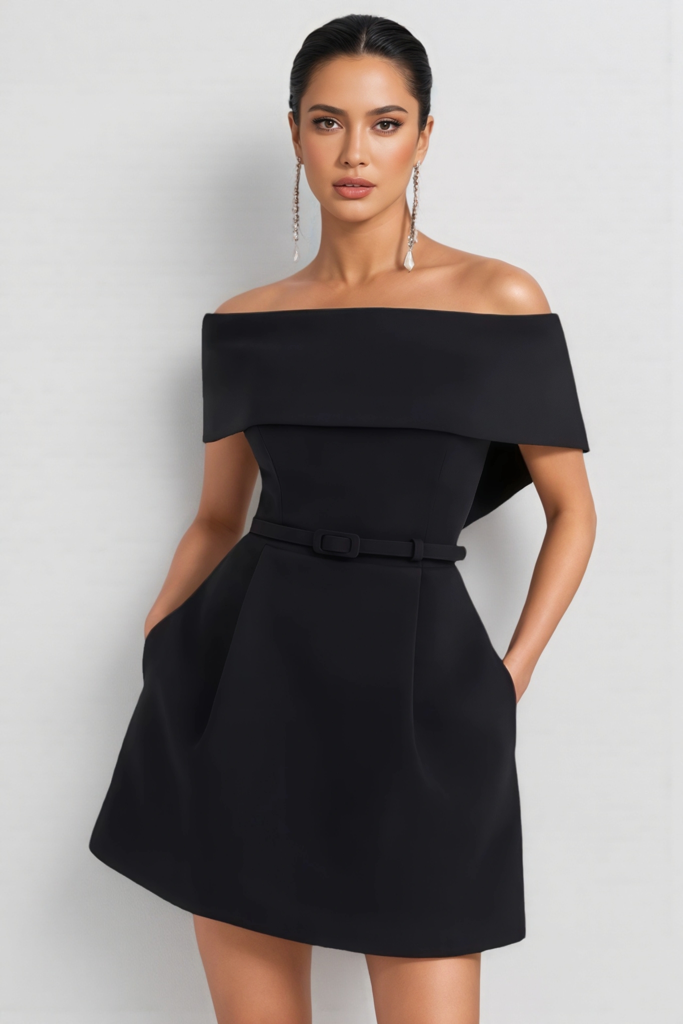 Guadalupe Black Off Shoulder Mini Dress