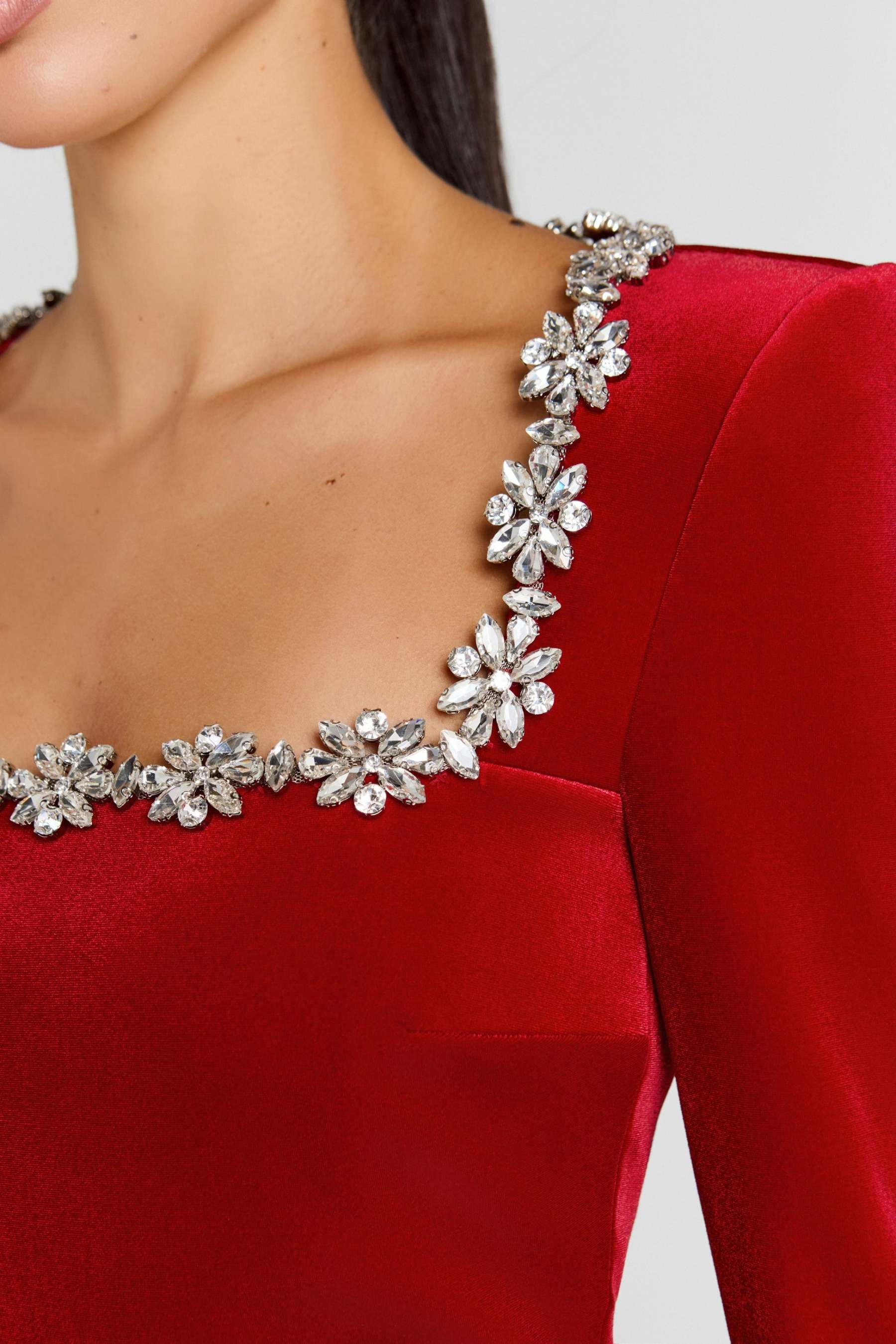 Elle Red Long Sleeve Studded Jumpsuit