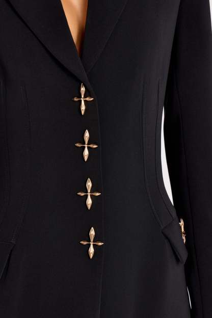 Bridget Metal Button Blazer Solid Waistcoat Mid Waist Pants Three Piece Set Black