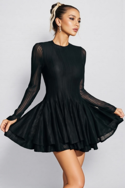 Germaine Black Long Sleeve Ruffle Mini Dress