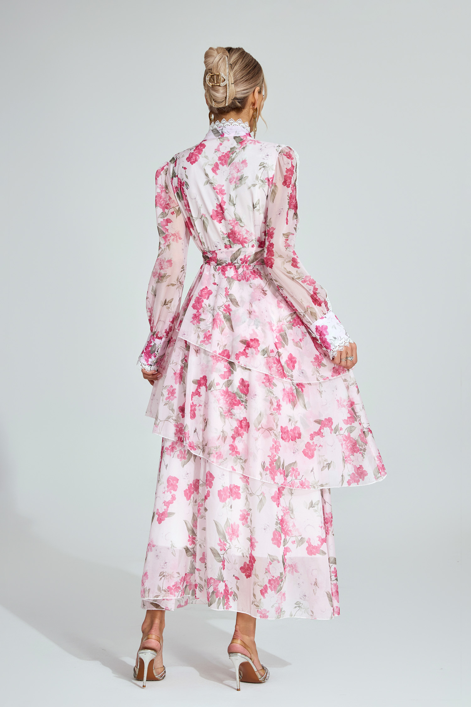 Irma Pink Floral Chiffon Maxi Dress