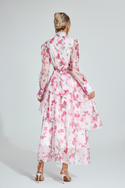 Irma Pink Floral Chiffon Maxi Dress