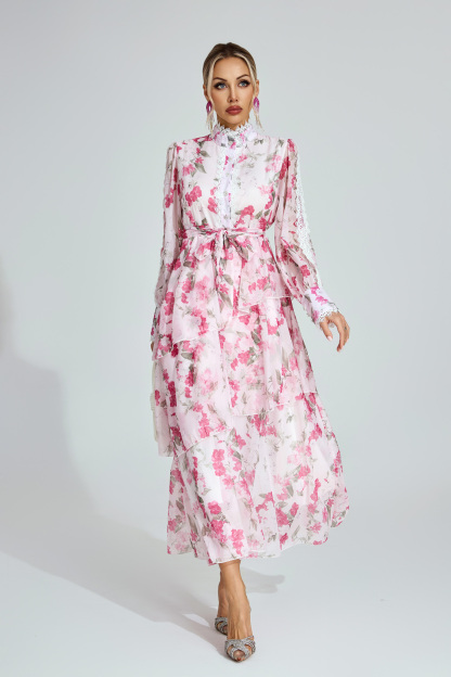Irma Pink Floral Chiffon Maxi Dress