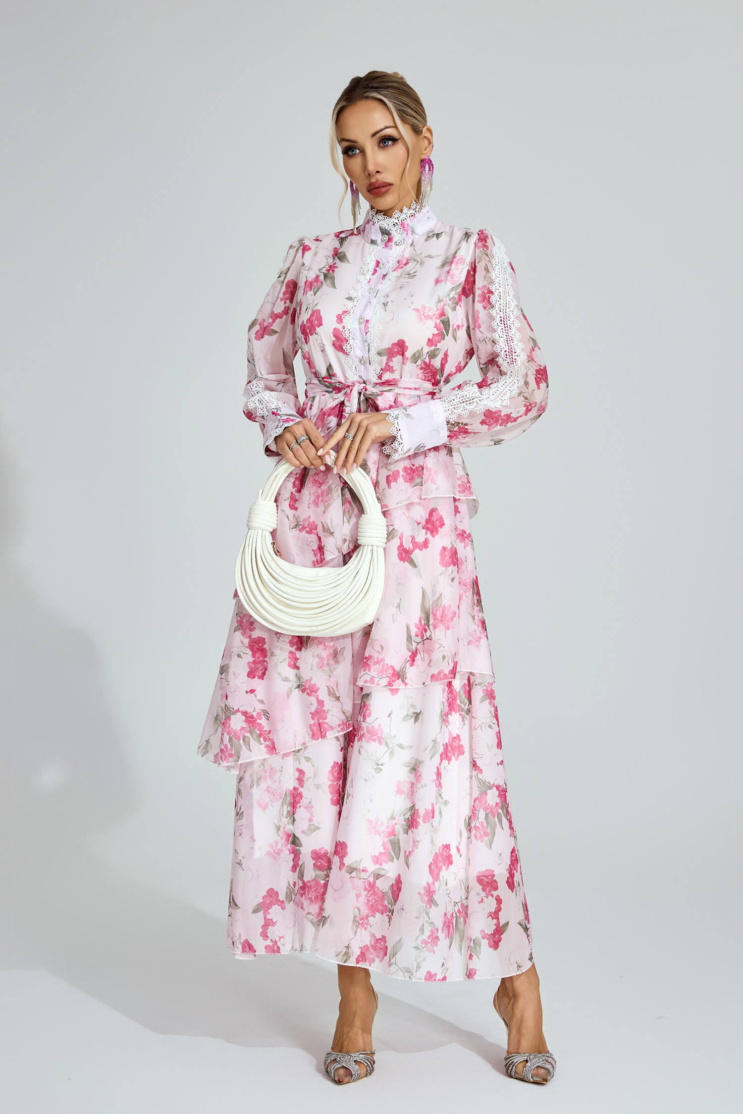 Irma Pink Floral Chiffon Maxi Dress