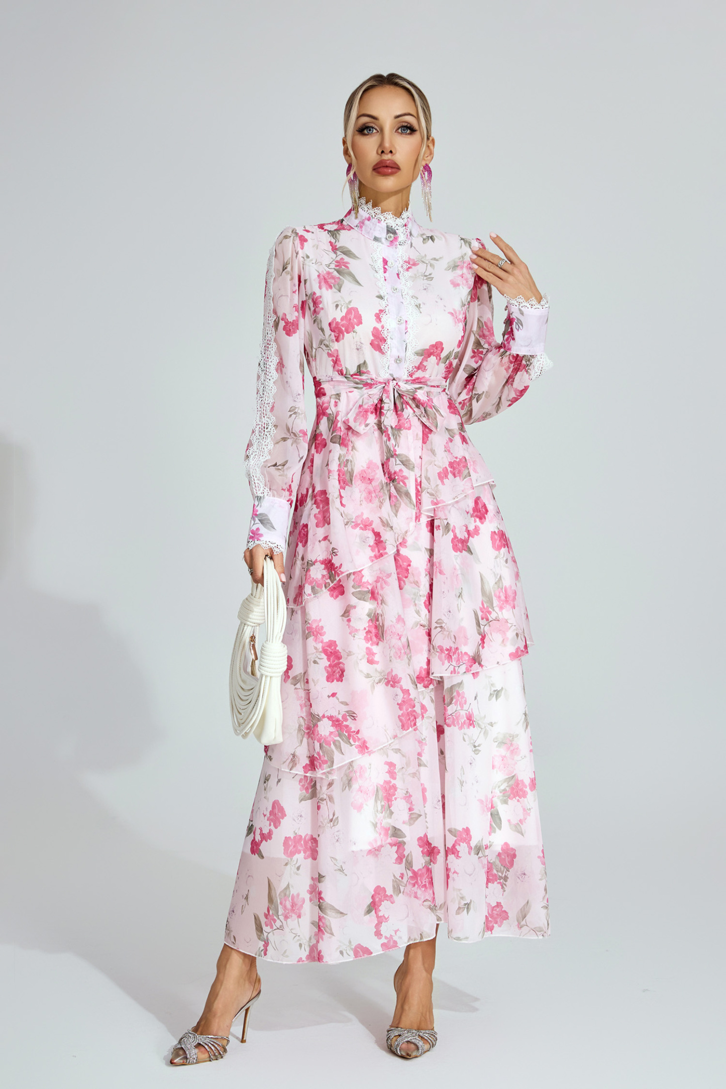 Irma Pink Floral Chiffon Maxi Dress