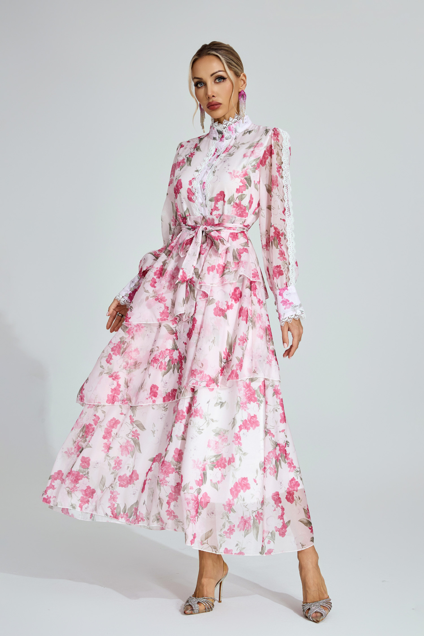 Irma Pink Floral Chiffon Maxi Dress
