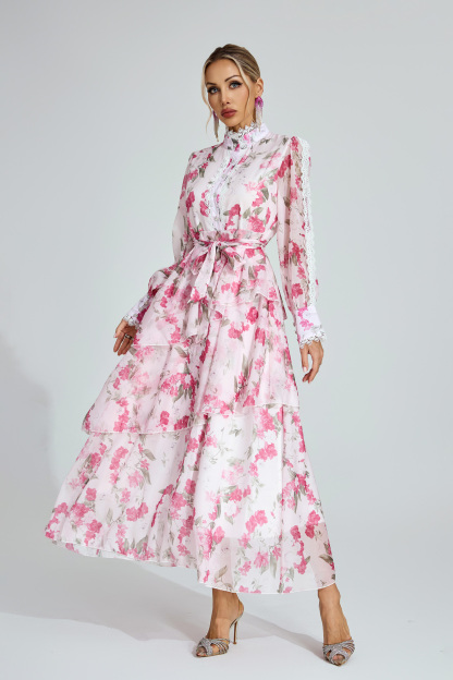 Irma Pink Floral Chiffon Maxi Dress