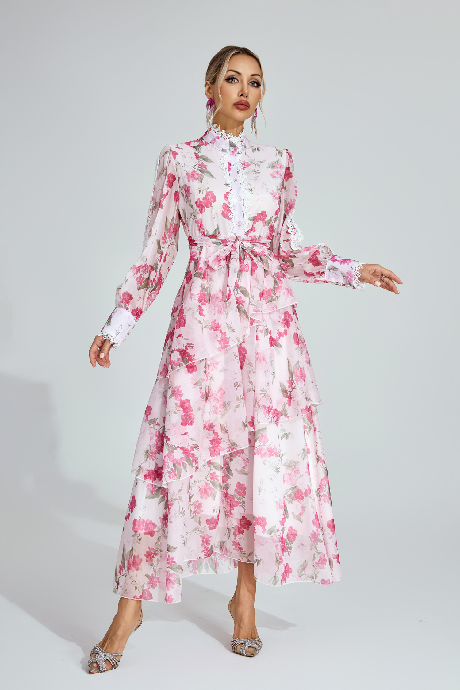 Irma Pink Floral Chiffon Maxi Dress