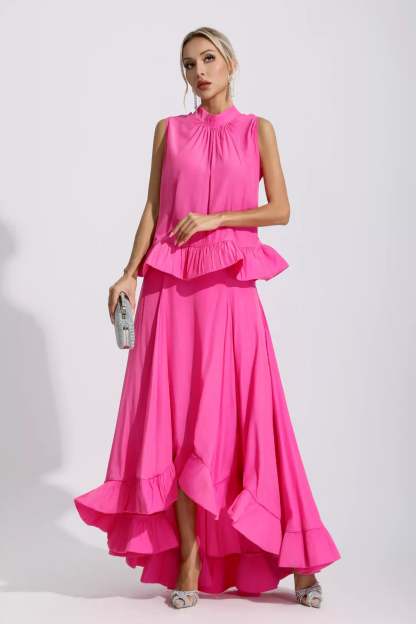 Bernice Pink Sleeveless Ruffle Mermaid Set