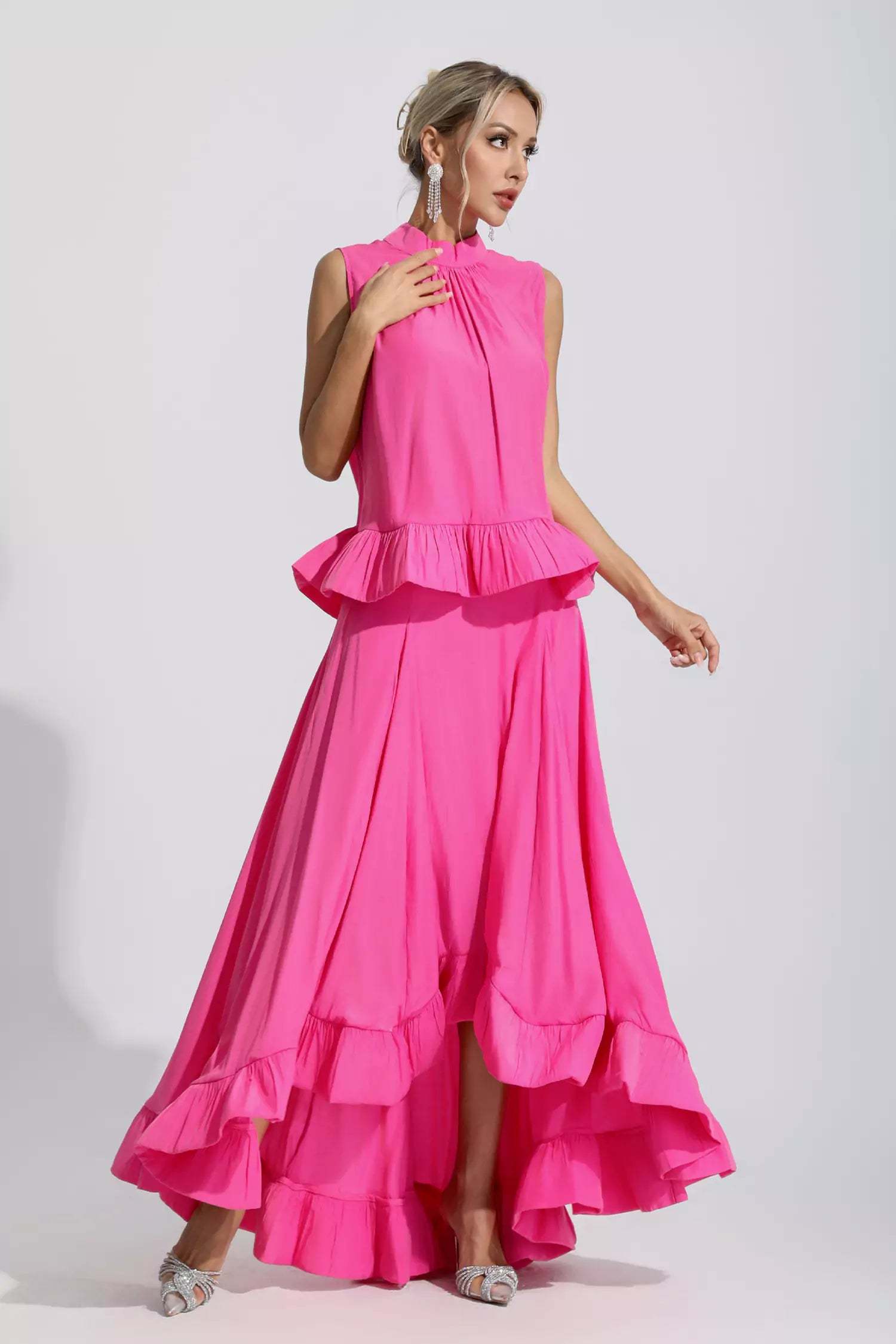 Bernice Pink Sleeveless Ruffle Mermaid Set