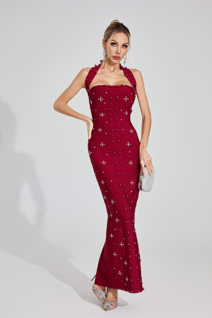 Elina Red Halter Maxi Dress