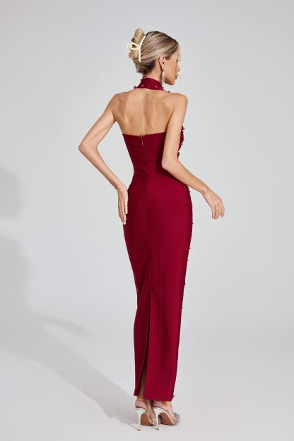 Elina Red Halter Maxi Dress