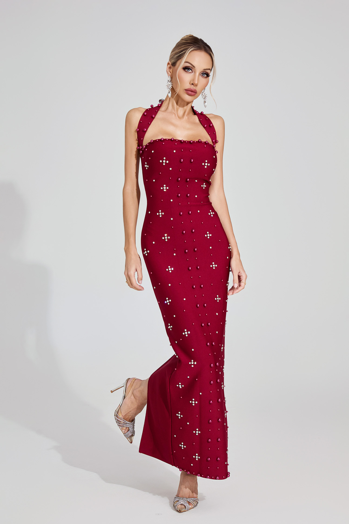 Elina Red Halter Maxi Dress