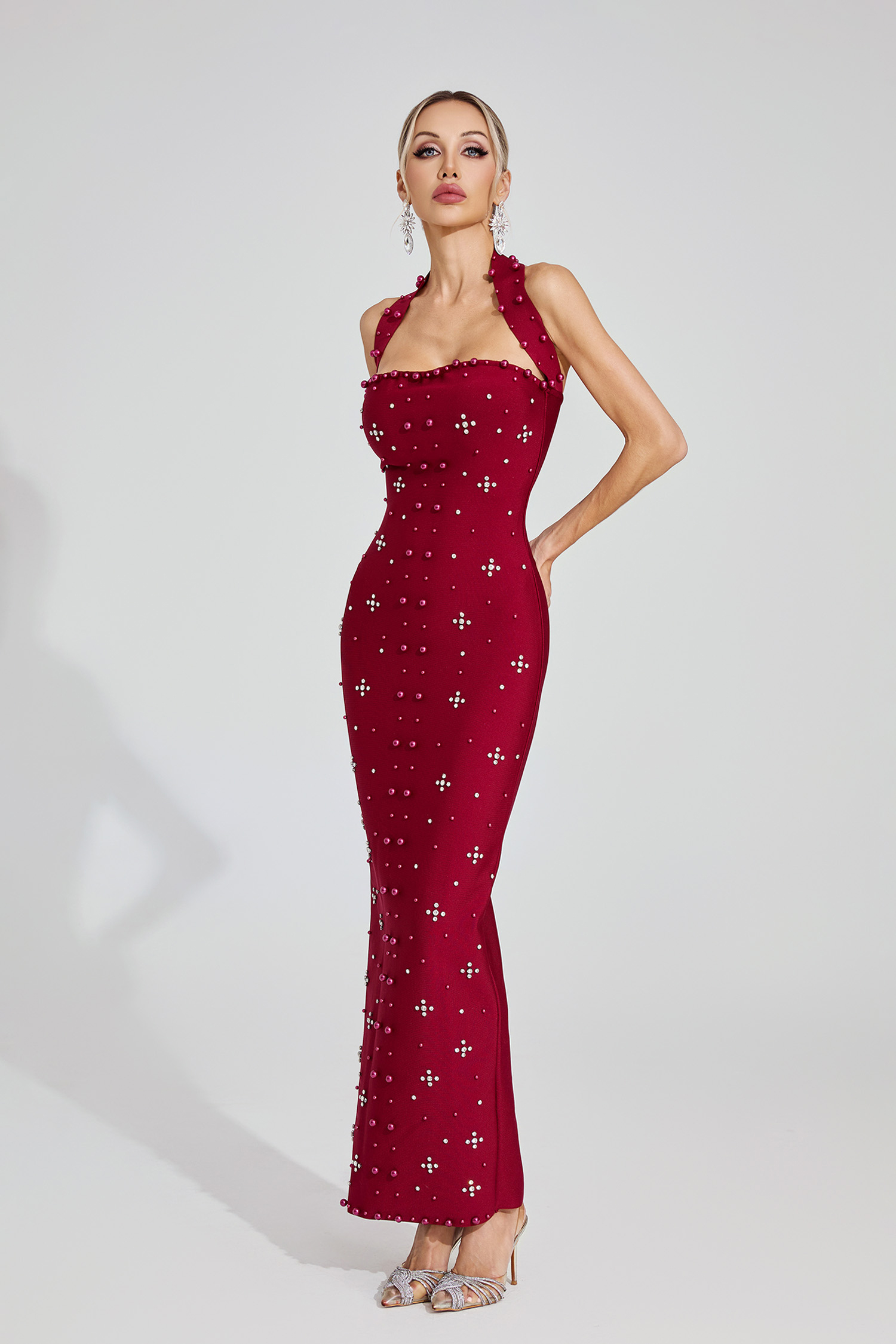 Elina Red Halter Maxi Dress