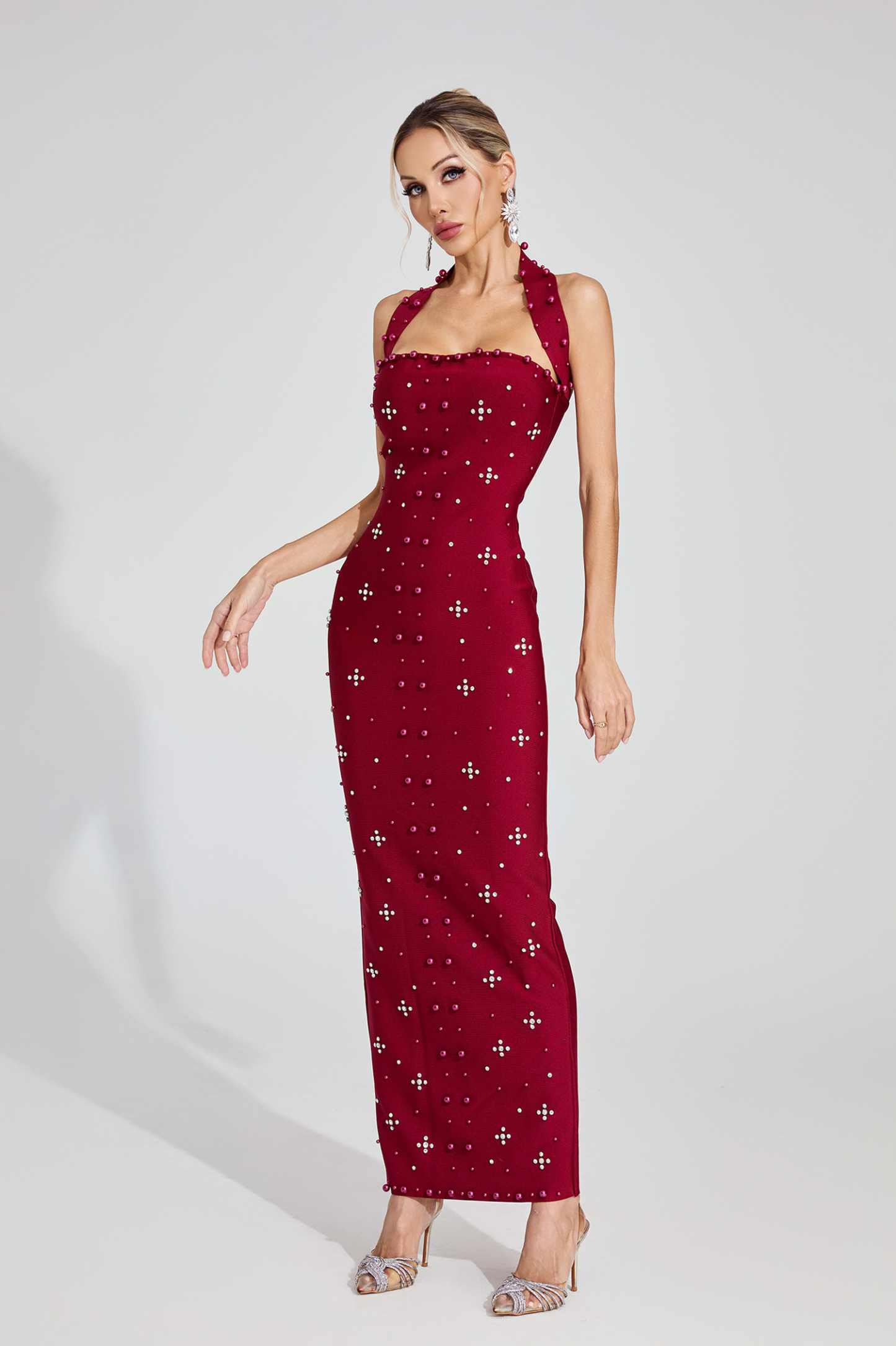 Elina Red Halter Maxi Dress