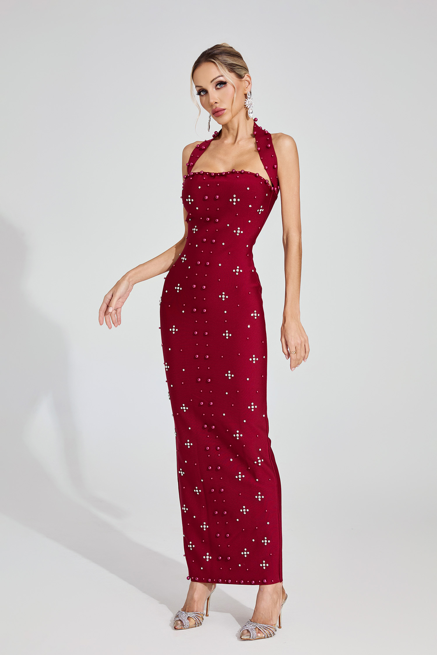 Elina Red Halter Maxi Dress