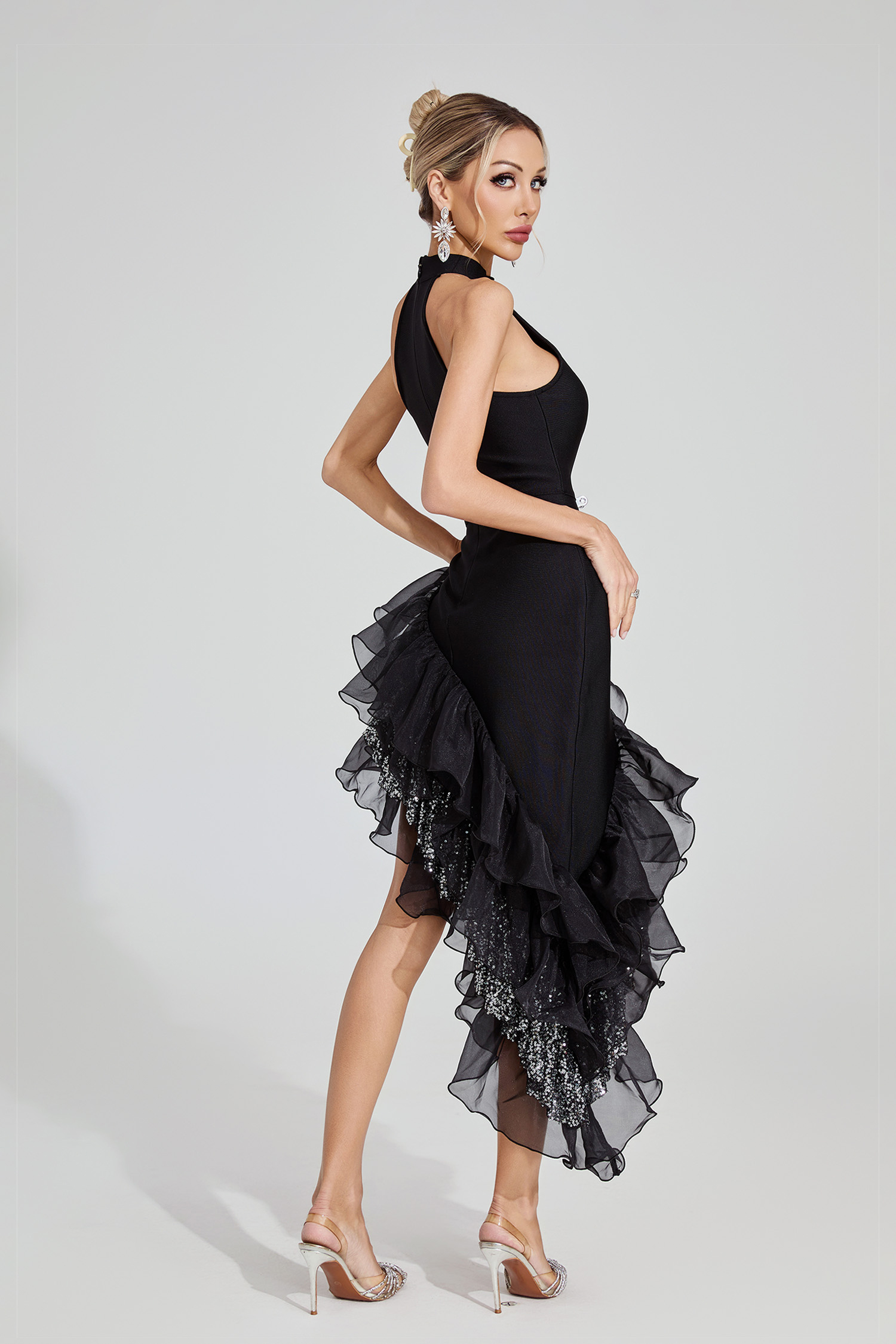 Marian Black Ruffle Maxi Dress