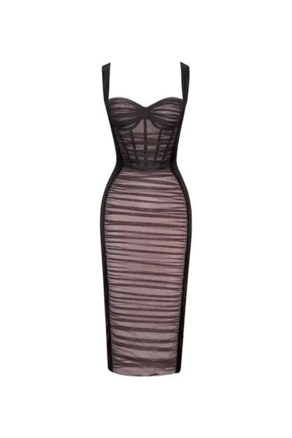 Bertha Black Mesh Velvet Midi Dress
