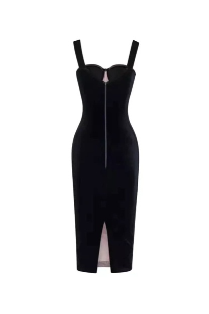 Bertha Black Mesh Velvet Midi Dress