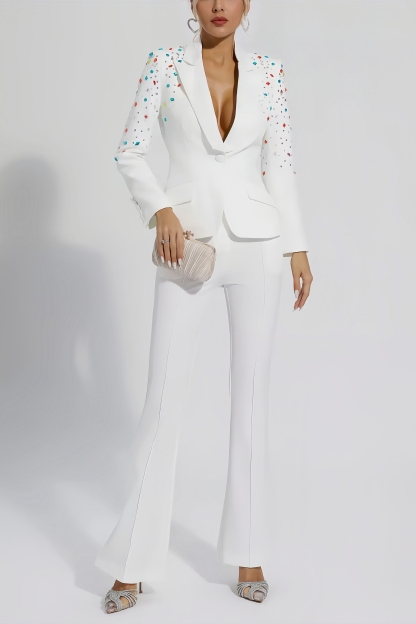 Renata White Coloured Diamonds Blazer Set