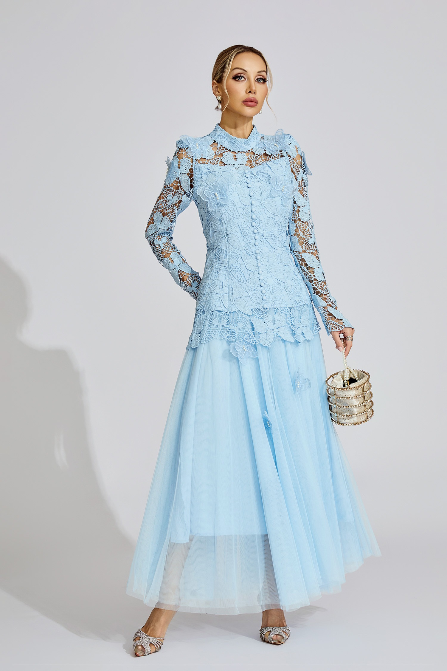 Guadalupe Blue Embroidered Two Piece Set