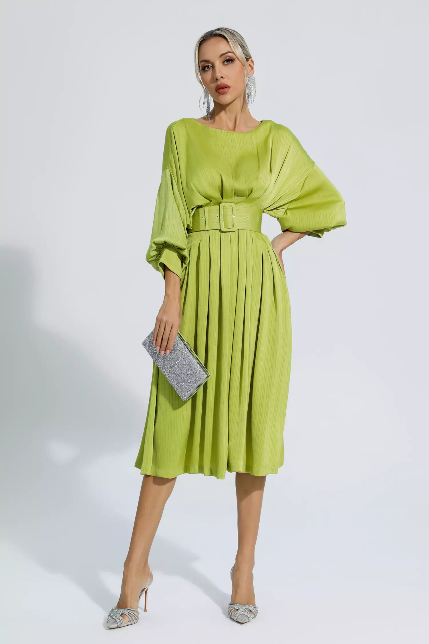 Jaden Light Green Satin Midi Dress