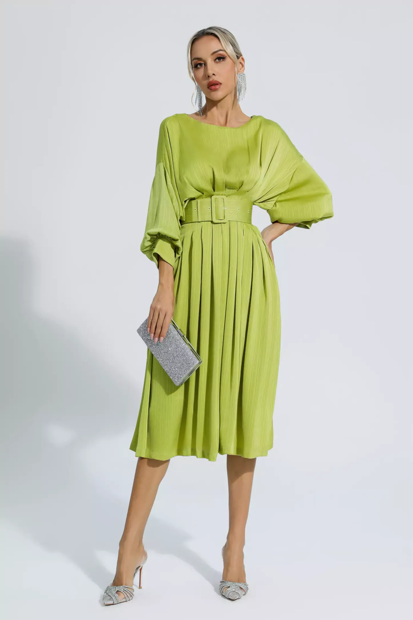 Jaden Light Green Satin Midi Dress